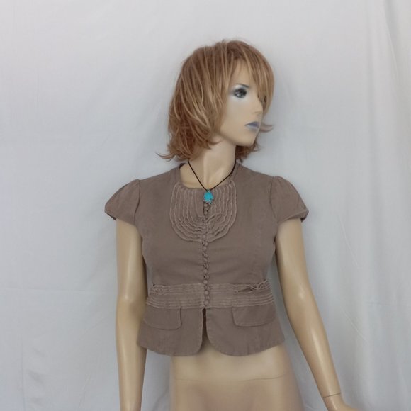 BCBG MAXAZRIA Brown Button Front Top Sz M CUTE! - Picture 5 of 7
